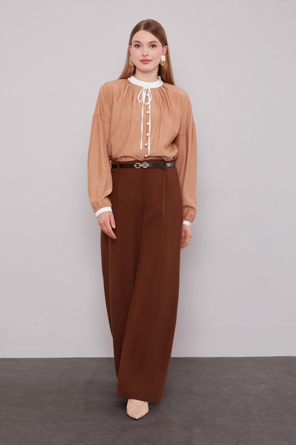 Lêvi D'or Camel Düz Kesim Palazzo Pantolon