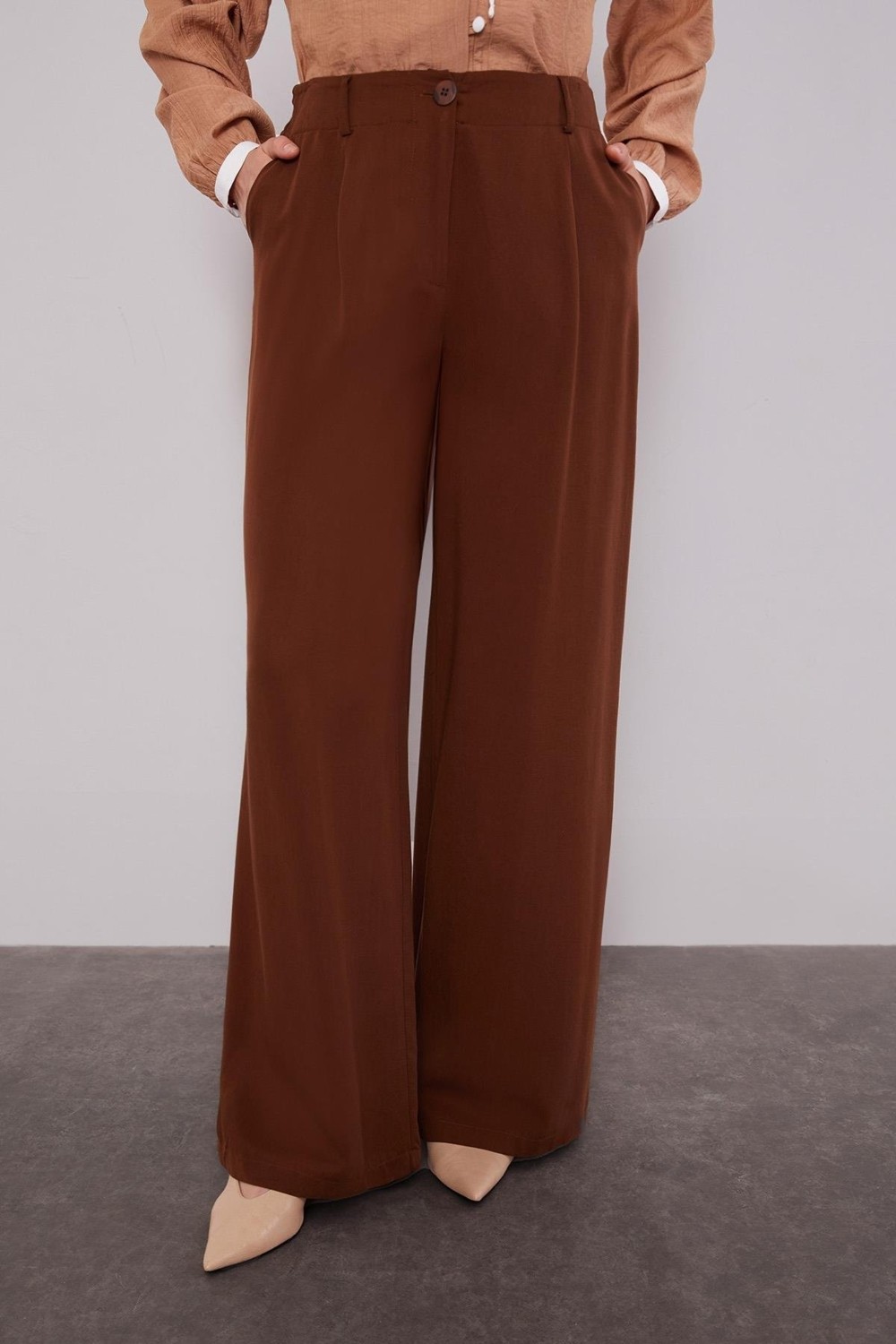 Lêvi D'or Camel Düz Kesim Palazzo Pantolon görsel 2
