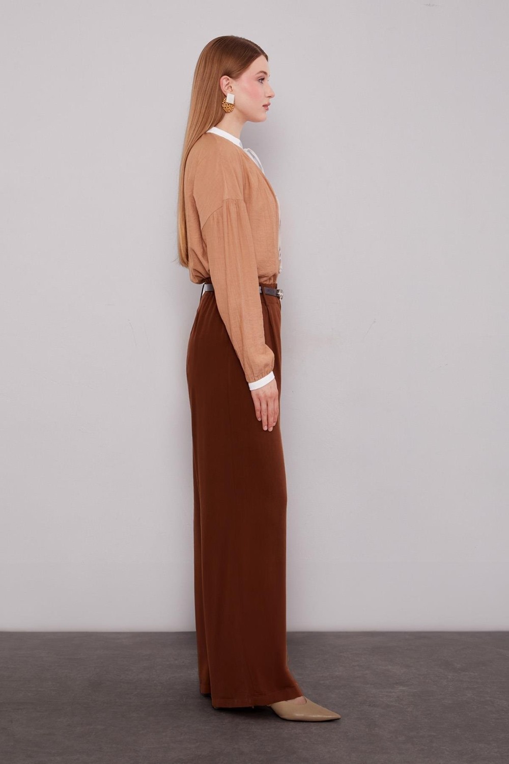 Lêvi D'or Camel Düz Kesim Palazzo Pantolon görsel 3