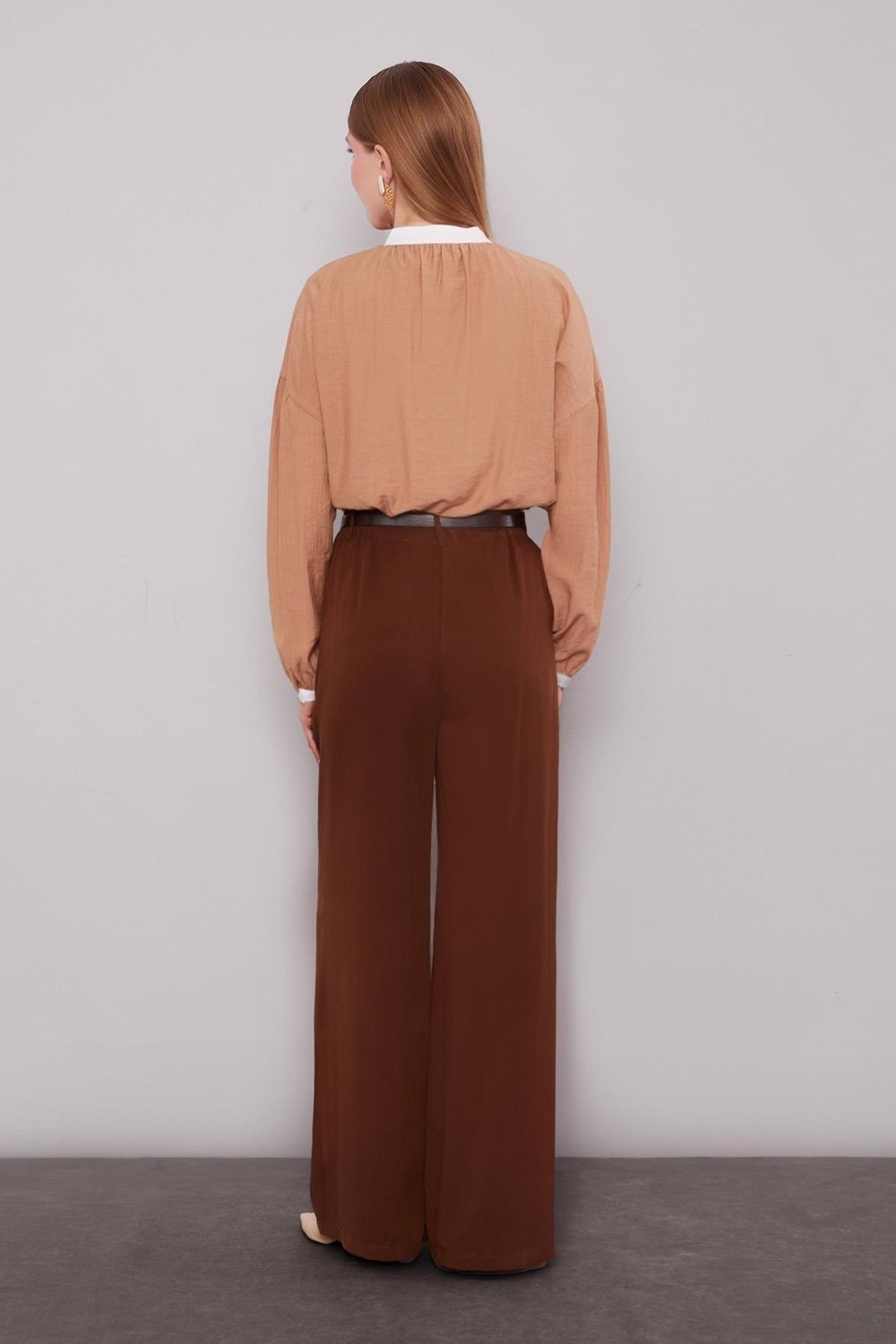 Lêvi D'or Camel Düz Kesim Palazzo Pantolon görsel 4