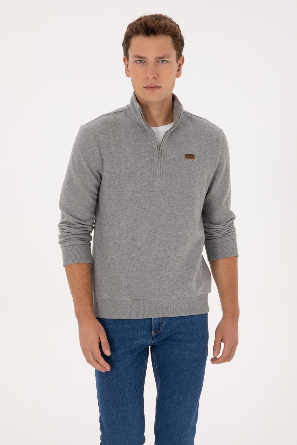 U.S. Polo Assn. Erkek Regular Fit Yarım Fermuarlı Şardonlu Polo Yaka Siyah Basic Sweatshirt 50313802-VR046