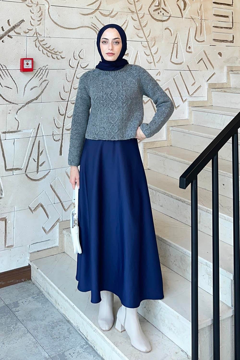 Lamelif Örgülü Kazak Zümrüt Yeşili