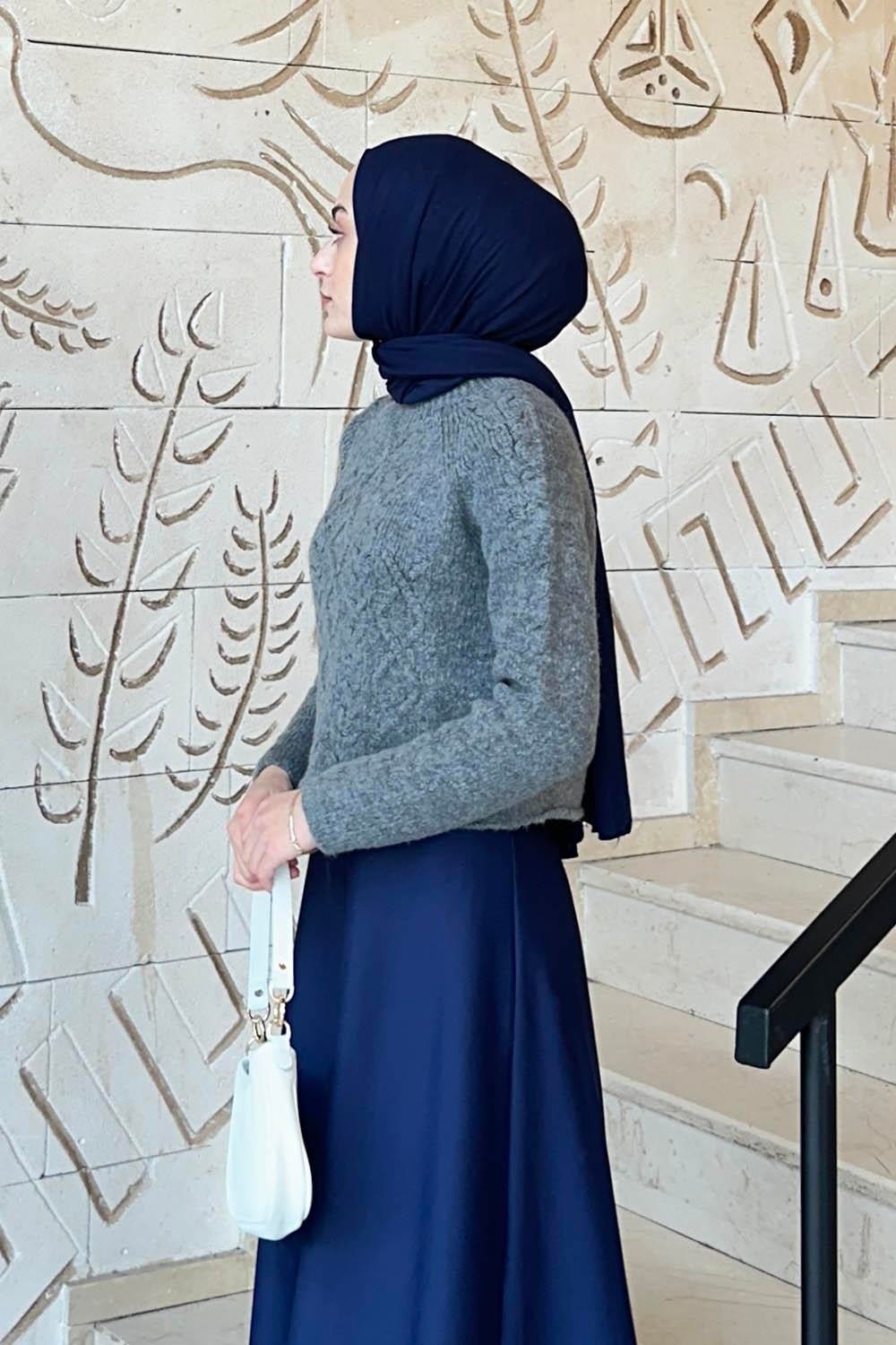 Lamelif Örgülü Kazak Zümrüt Yeşili görsel 2