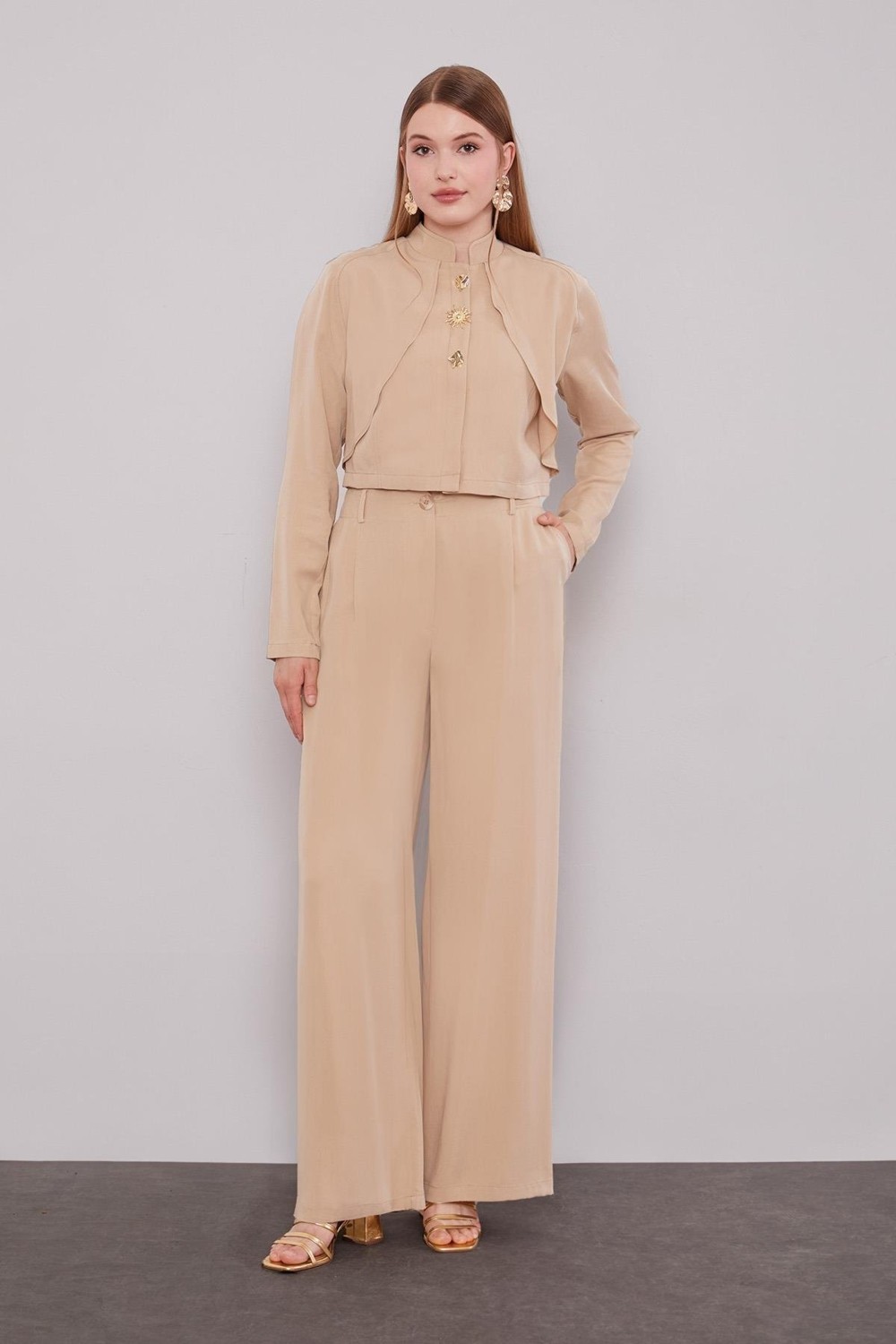 Lêvi D'or Camel Düz Kesim Palazzo Pantolon