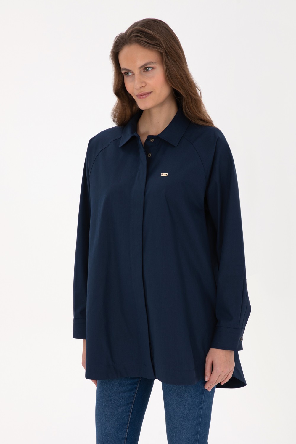 U.S. Polo Assn. Kadın Lacivert Gömlek Desenli 50316399-VR033 görsel 3