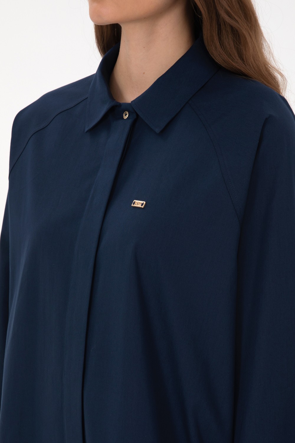 U.S. Polo Assn. Kadın Lacivert Gömlek Desenli 50316399-VR033 görsel 7