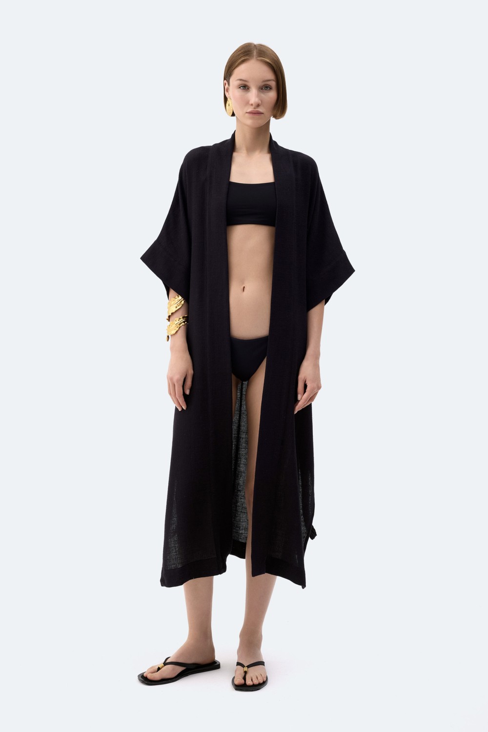 İkikız Kadın Siyah Keten Kimono