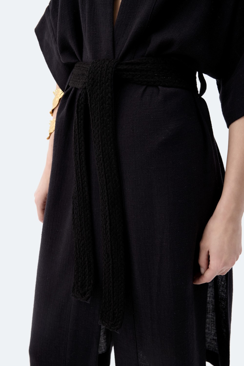 İkikız Kadın Siyah Keten Kimono görsel 3
