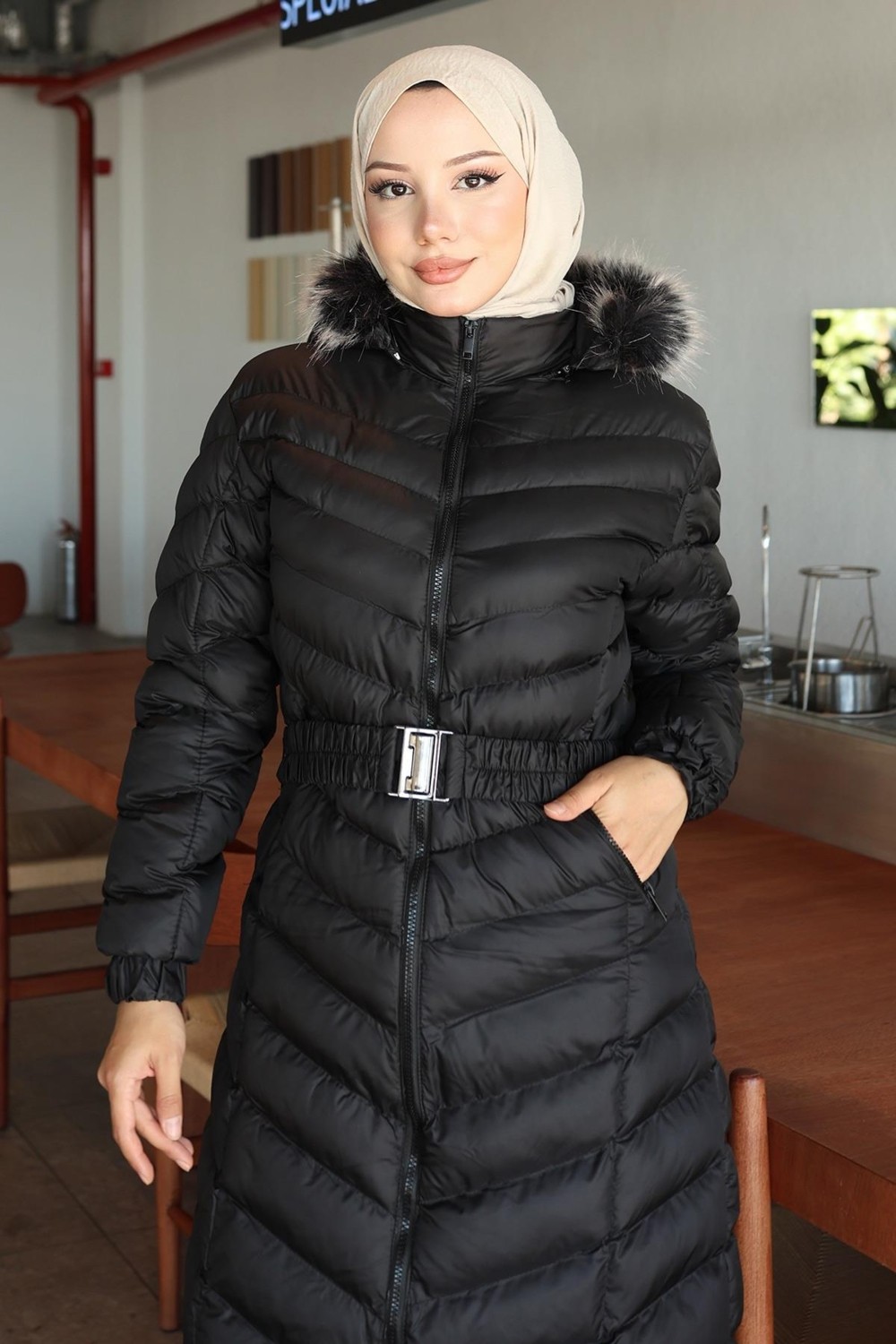 Moda Mihram Kapşonlu Şişme Mont Taba 6155 görsel 2