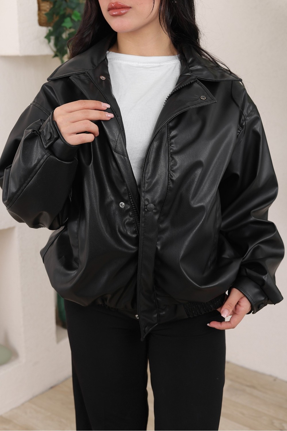 Baselco Oversize Vintage Bomber Deri Ceket
