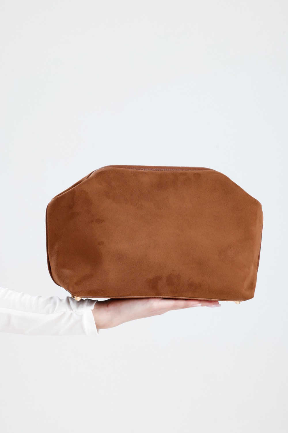 Heybes Kadın Taba Kahve Süet Clutch El Çantası