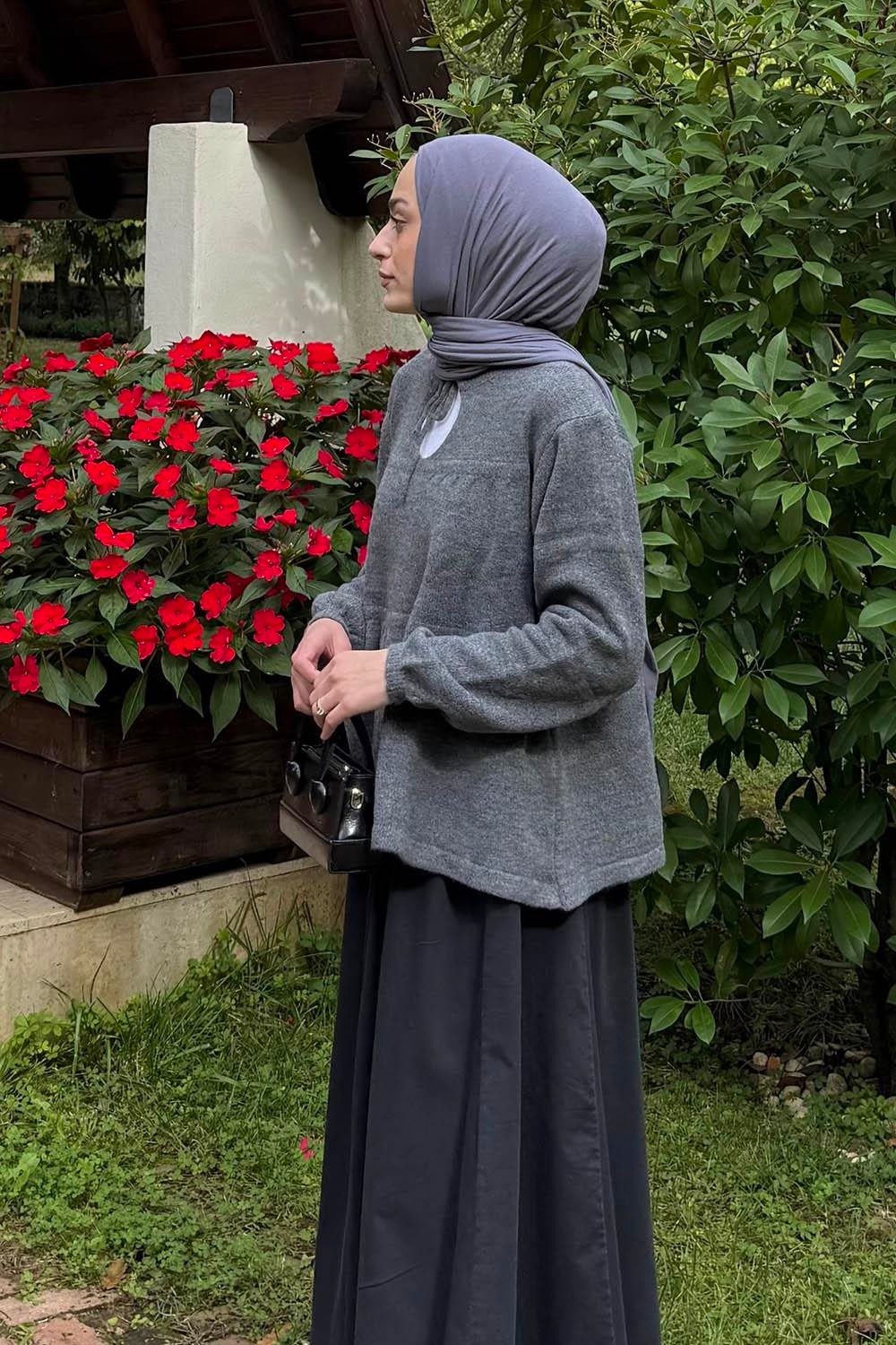 Lamelif Yakası Bağcıklı Triko Kazak Pembe görsel 6