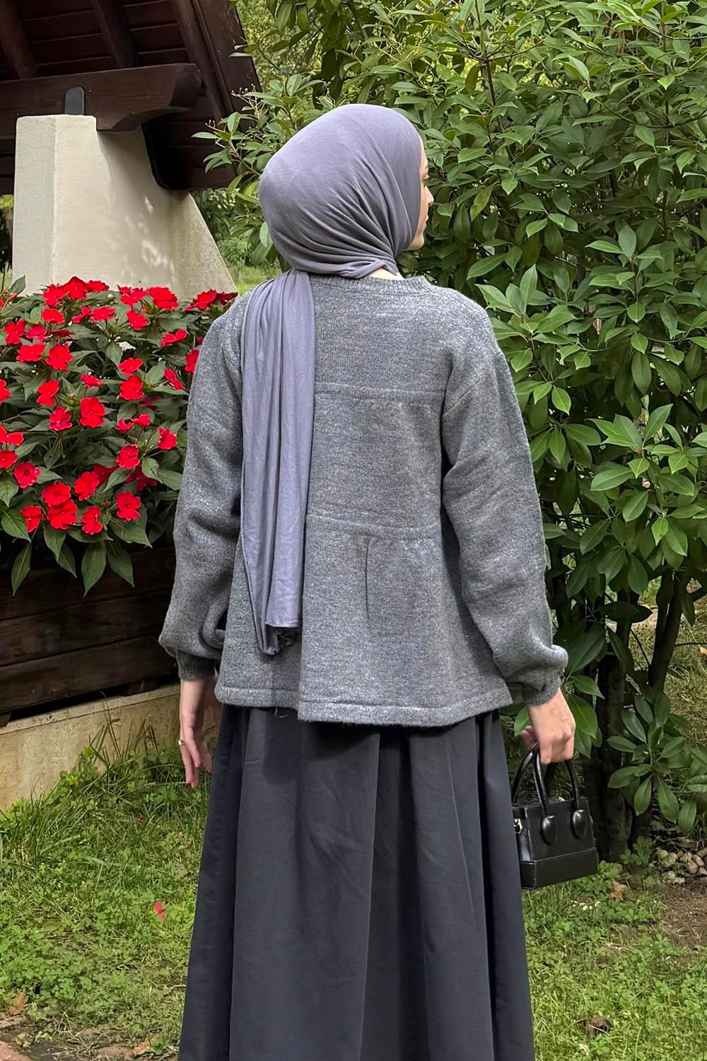 Lamelif Yakası Bağcıklı Triko Kazak Pembe görsel 8