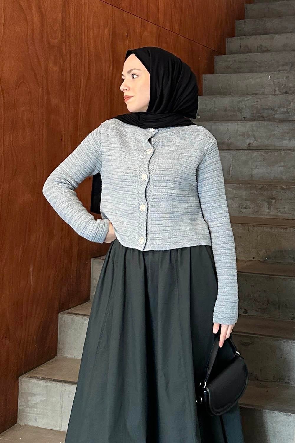 Lamelif Links Desenli Crop Hırka Camel görsel 7