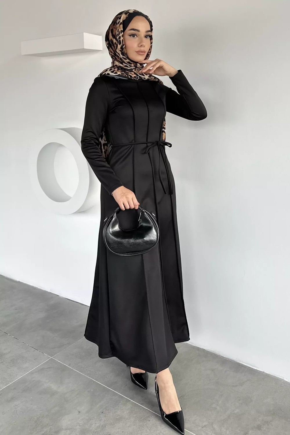 Julude Bel Bağcıklı Tesettür Dalgıç Elbise P-00018950 görsel 3