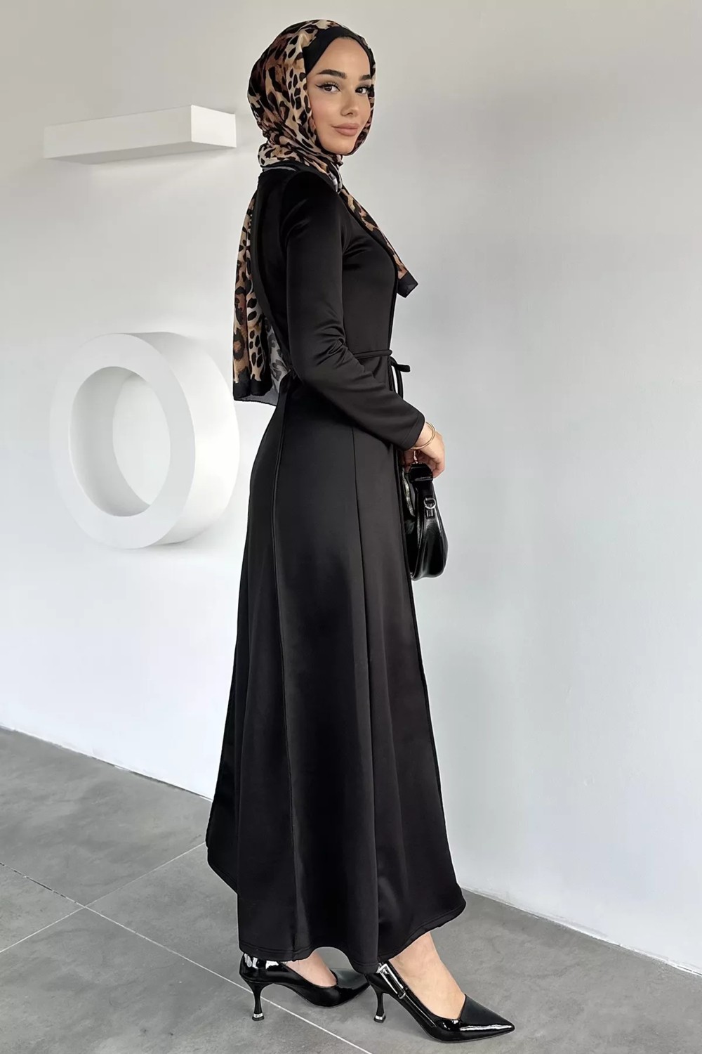 Julude Bel Bağcıklı Tesettür Dalgıç Elbise P-00018950 görsel 4