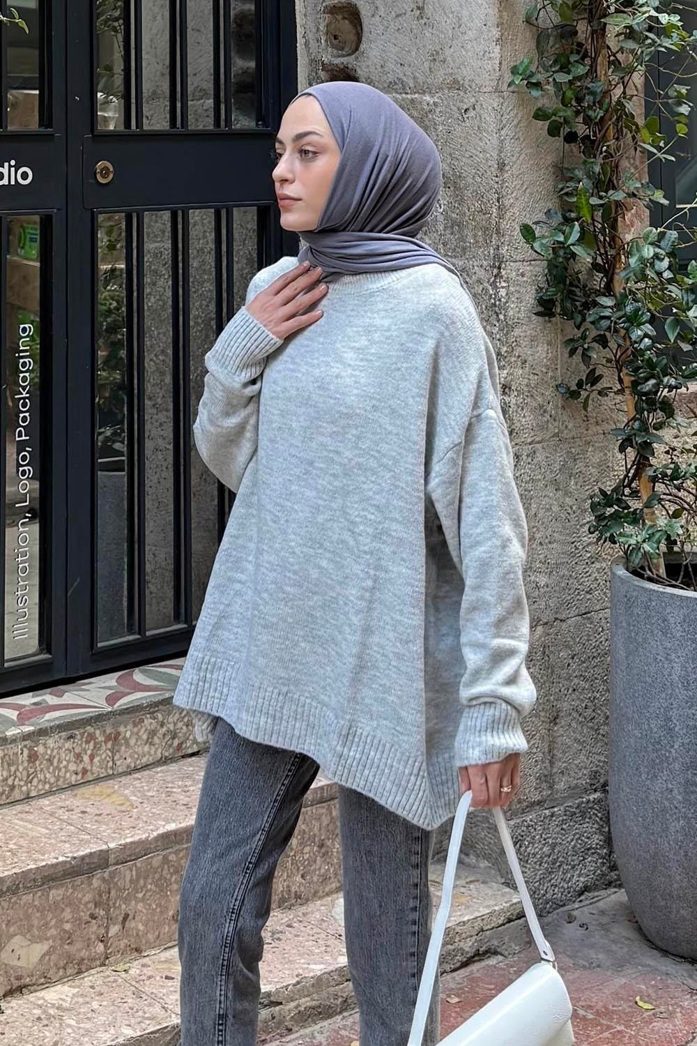 Lamelif Salaş Dokulu Kazak Gri görsel 2