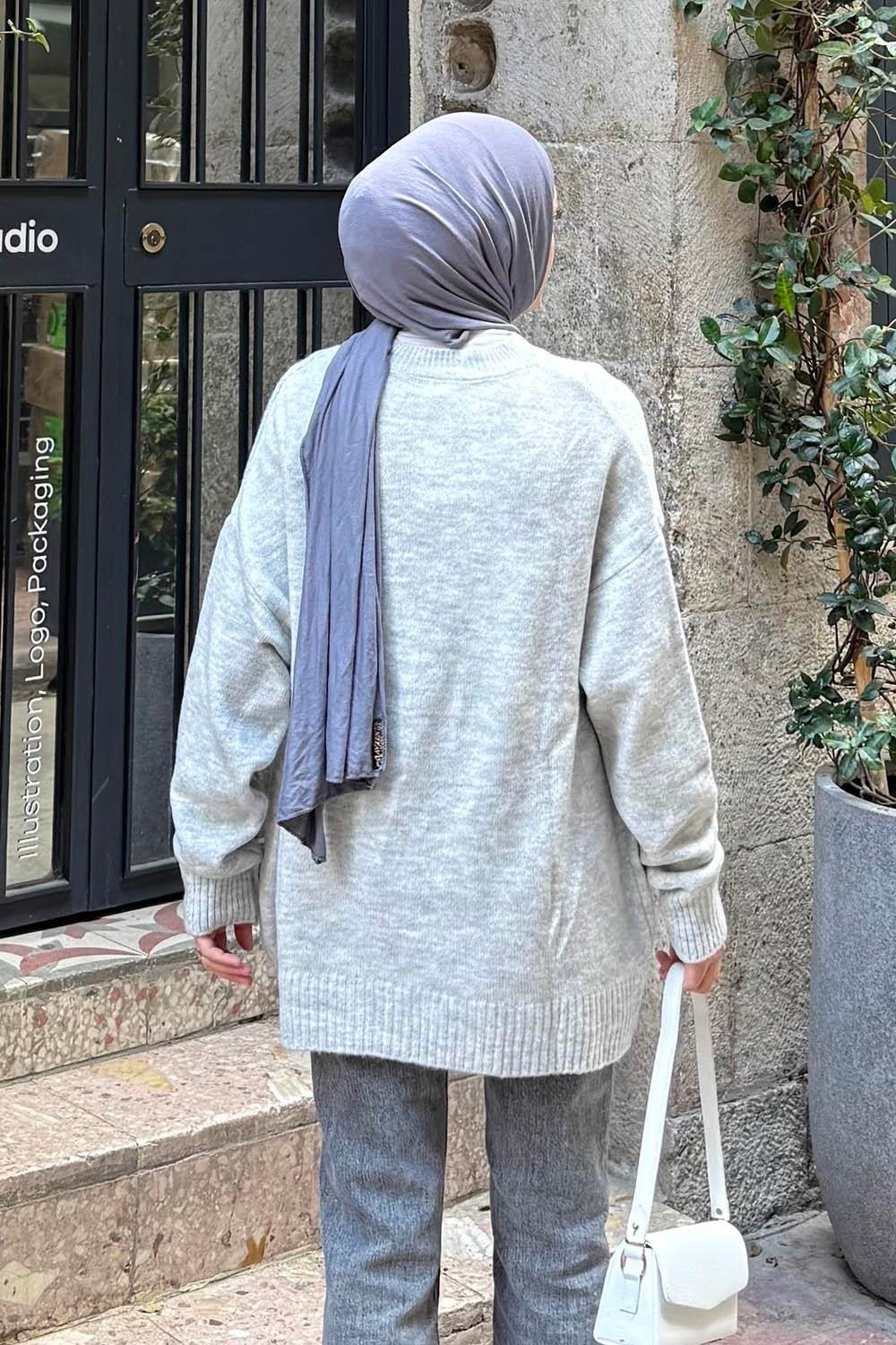 Lamelif Salaş Dokulu Kazak Gri görsel 4