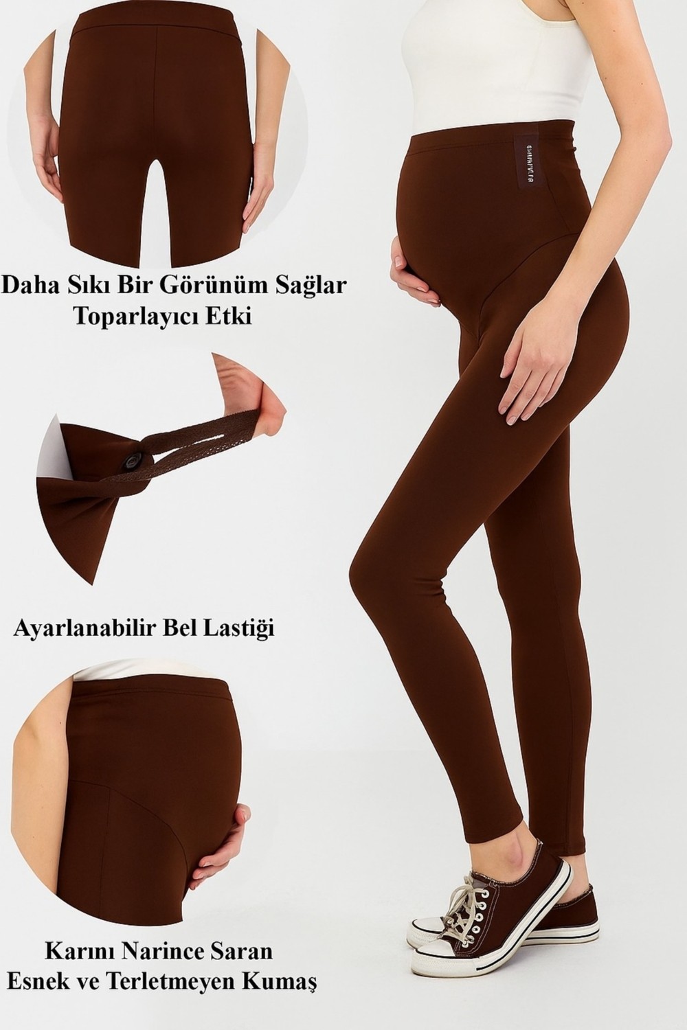 Lesa Wear Ayarlanabilir Yüksek Bel Esnek Toparlayıcı ve Sıkılaştırıcı Hamile Tayt Kahverengi