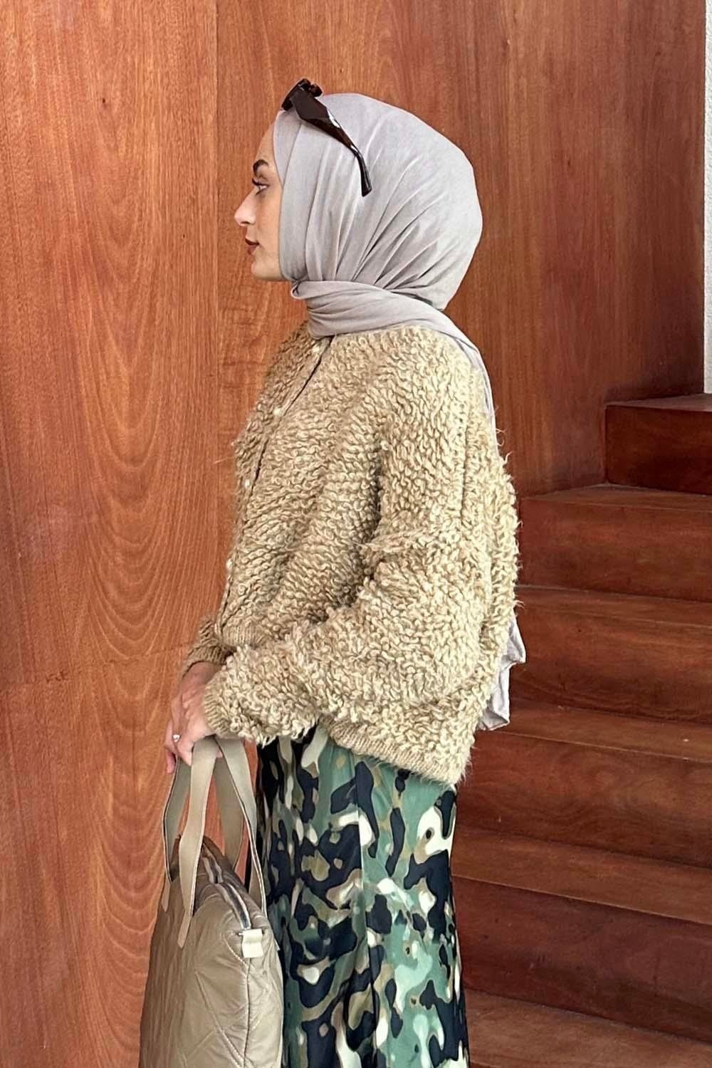 Lamelif Yumoş Havlu Desen Hırka Krem görsel 2