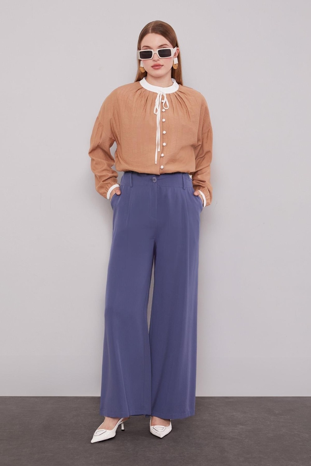 Lêvi D'or Camel Düz Kesim Palazzo Pantolon