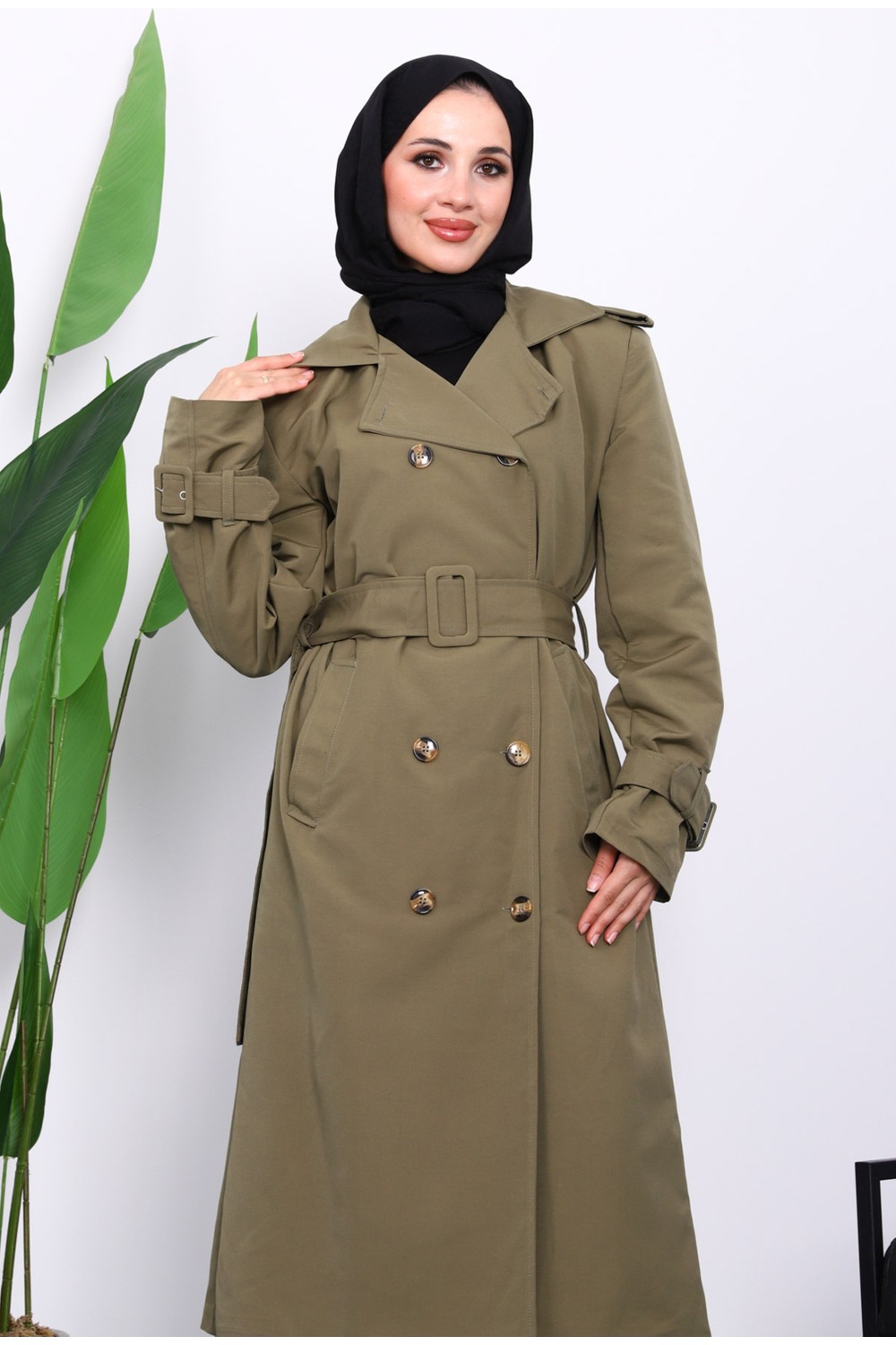 İmaj Butik Siyah Kruvaze Yaka Astarlı Trençkot görsel 3