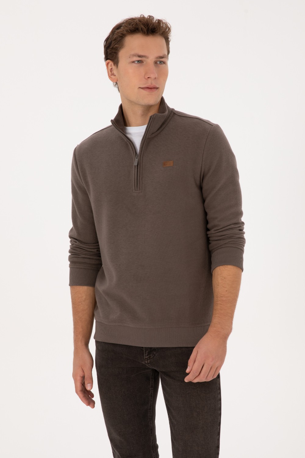 U.S. Polo Assn. Erkek Regular Fit Yarım Fermuarlı Şardonlu Polo Yaka Siyah Basic Sweatshirt 50313802-VR046