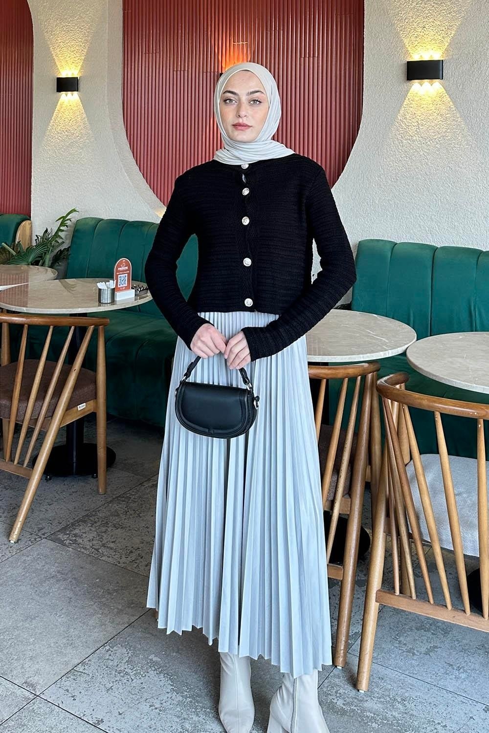 Lamelif Links Desenli Crop Hırka Camel