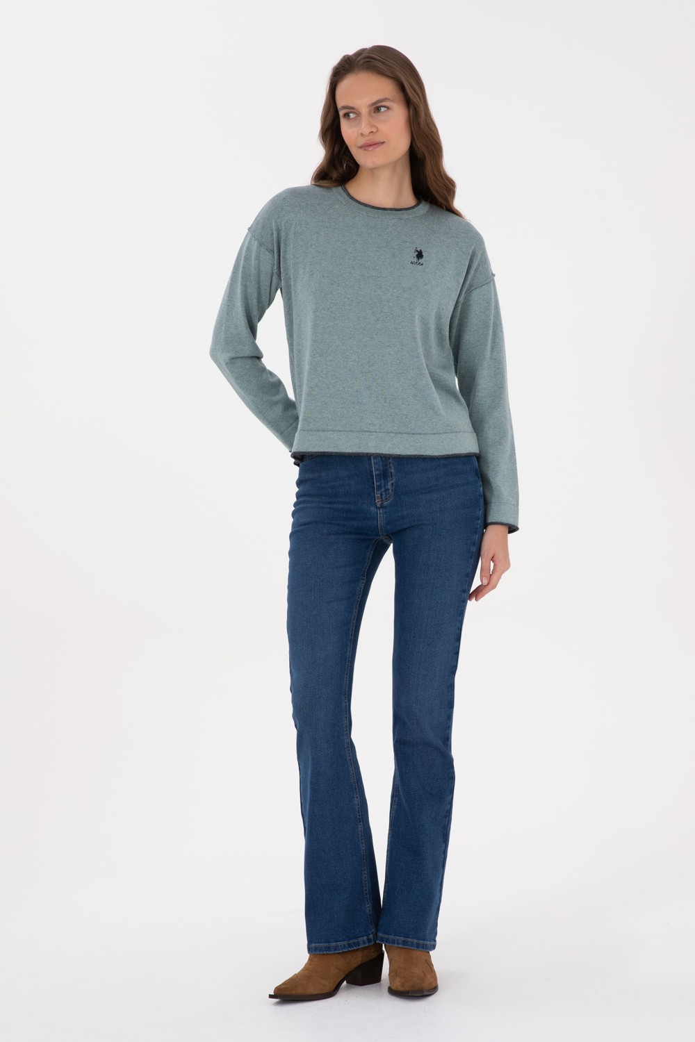 U.S. Polo Assn. Kadın Mavi Slim Flare Fit Jean Pantolon 50316550-DN0022 görsel 3