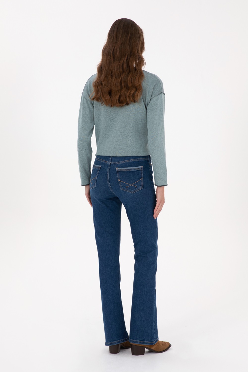 U.S. Polo Assn. Kadın Mavi Slim Flare Fit Jean Pantolon 50316550-DN0022 görsel 4