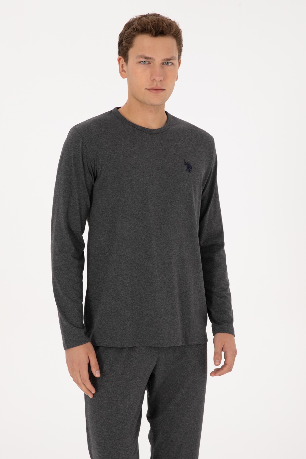 U.S. Polo Assn. Erkek Antrasit Melanj Pijama Takımı 50318602-VR081 görsel 3