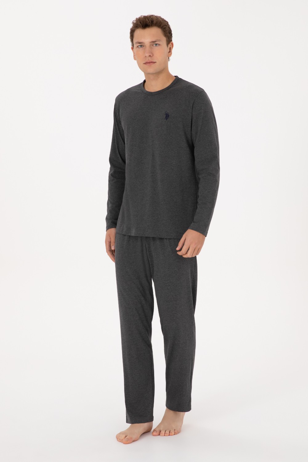 U.S. Polo Assn. Erkek Antrasit Melanj Pijama Takımı 50318602-VR081 görsel 4