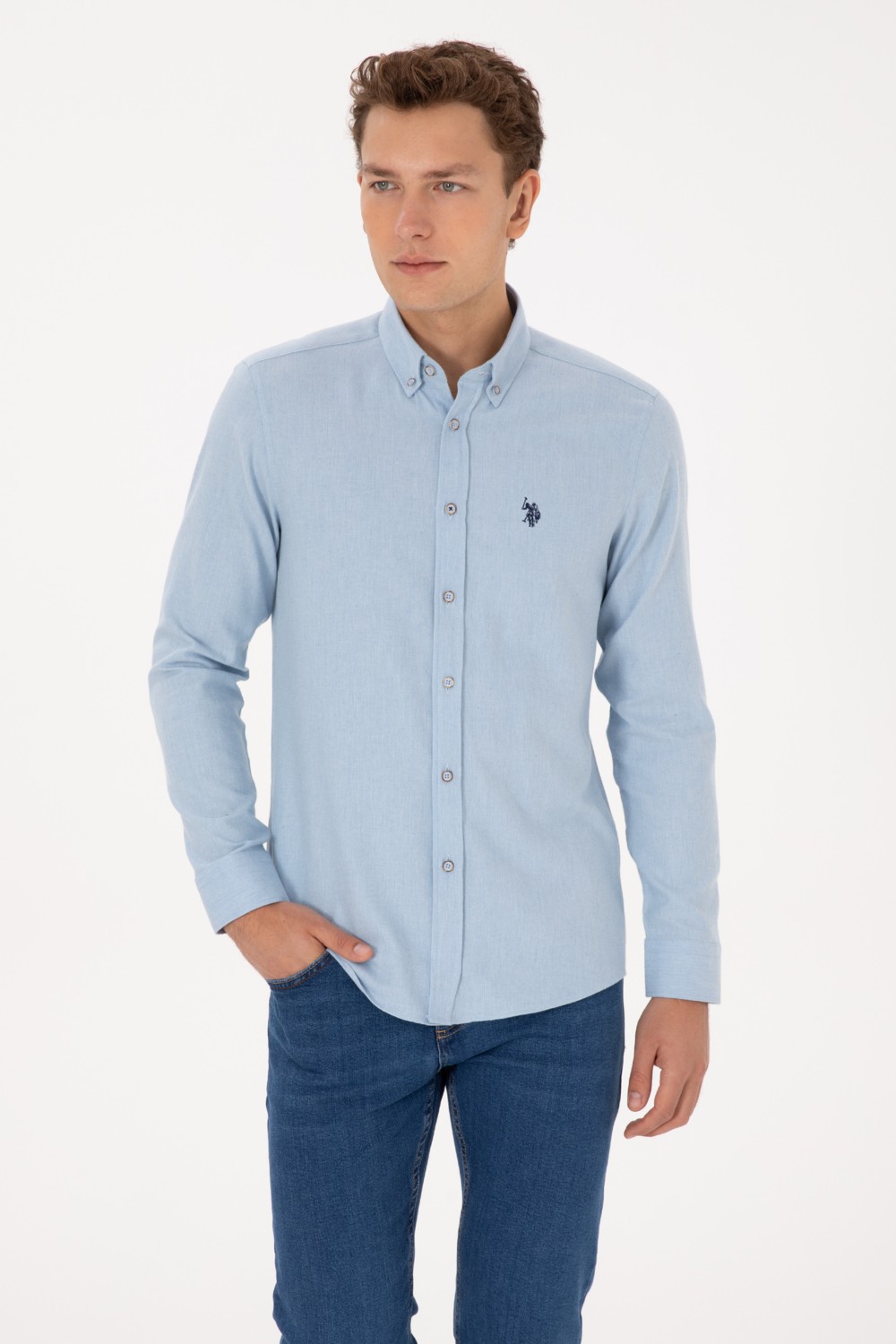 U.S. Polo Assn. Erkek Haki Uzun Kollu Basic Gömlek 50316721-VR027