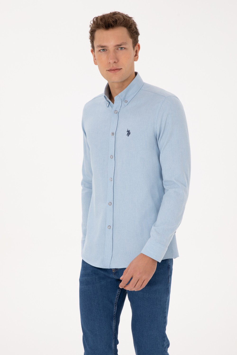 U.S. Polo Assn. Erkek Haki Uzun Kollu Basic Gömlek 50316721-VR027 görsel 3
