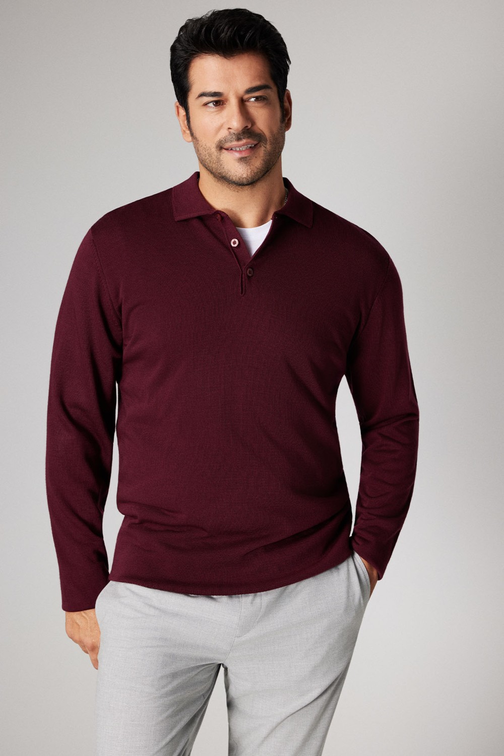 Altınyıldız Classics ALTINYILDIZ CLASSICS Erkek Bordo Tüylenme Yapmayan Anti Pilling Kumaş Standart Fit Normal Kesim Polo Yaka Triko Kazak görsel 8