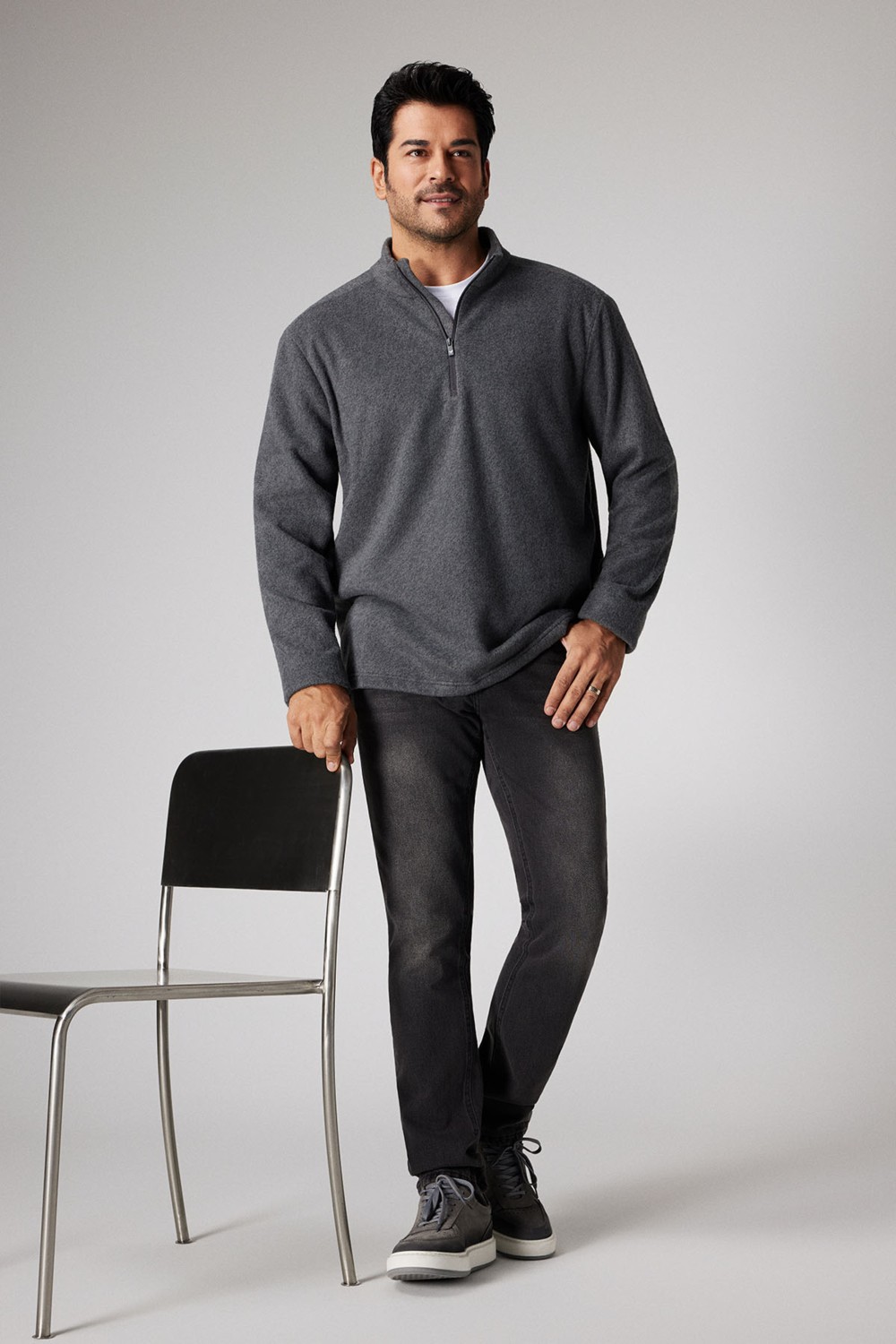 Altınyıldız Classics Erkek Siyah Anti-pilling Tüylenme Yapmayan Standart Fit Dik Yaka Soğuk Geçirmez Polar Sweatshirt görsel 2