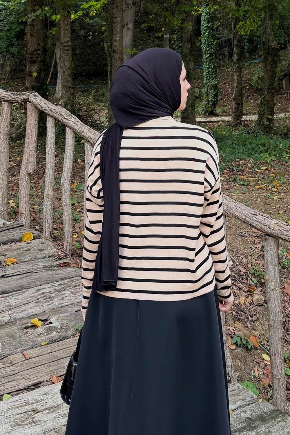 Lamelif Çizgili Balıkçı Kazak Fuşya görsel 8