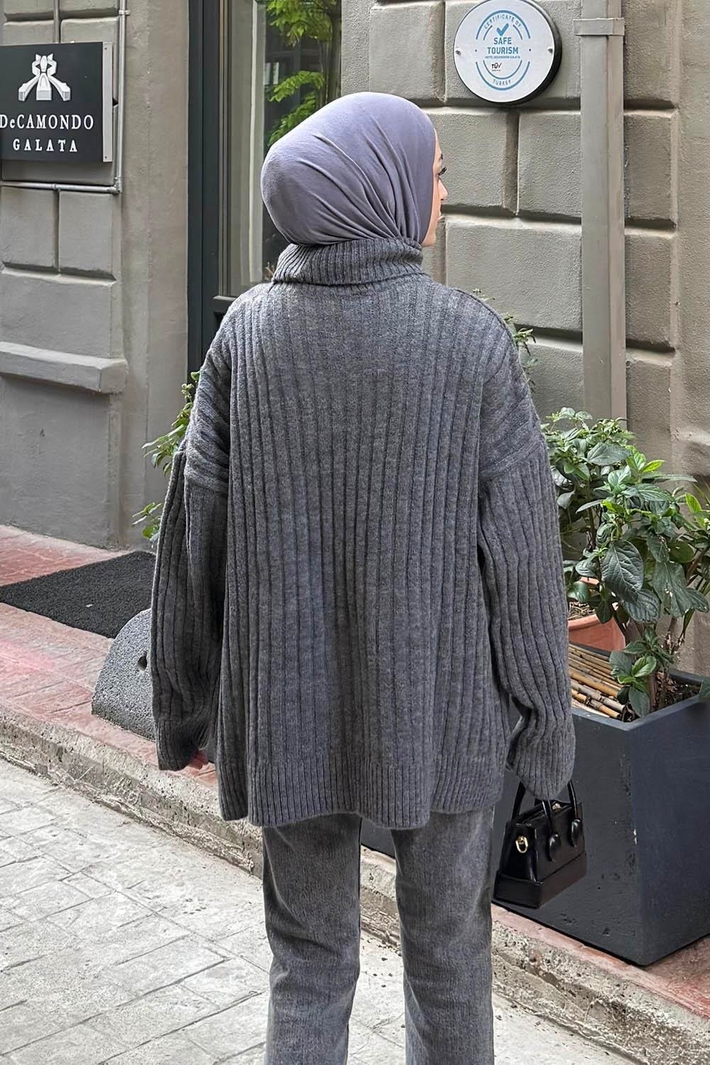 Lamelif Balıkçı Yaka Kazak Antrasit görsel 8