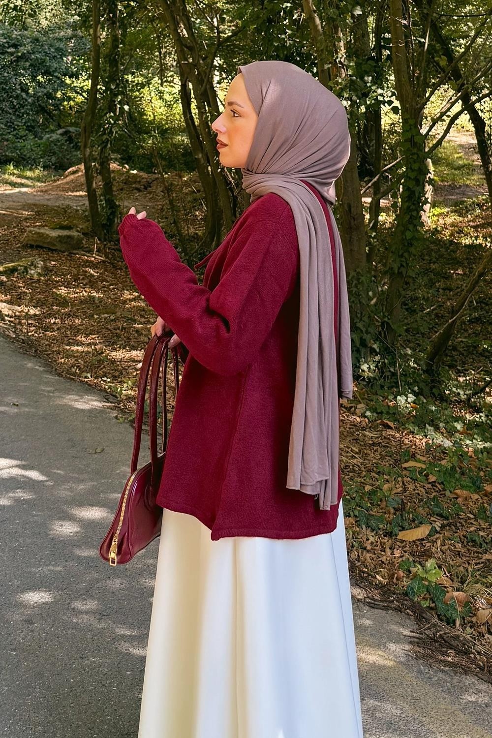 Lamelif Yaka Bağlama Detaylı Kazak Bordo görsel 6