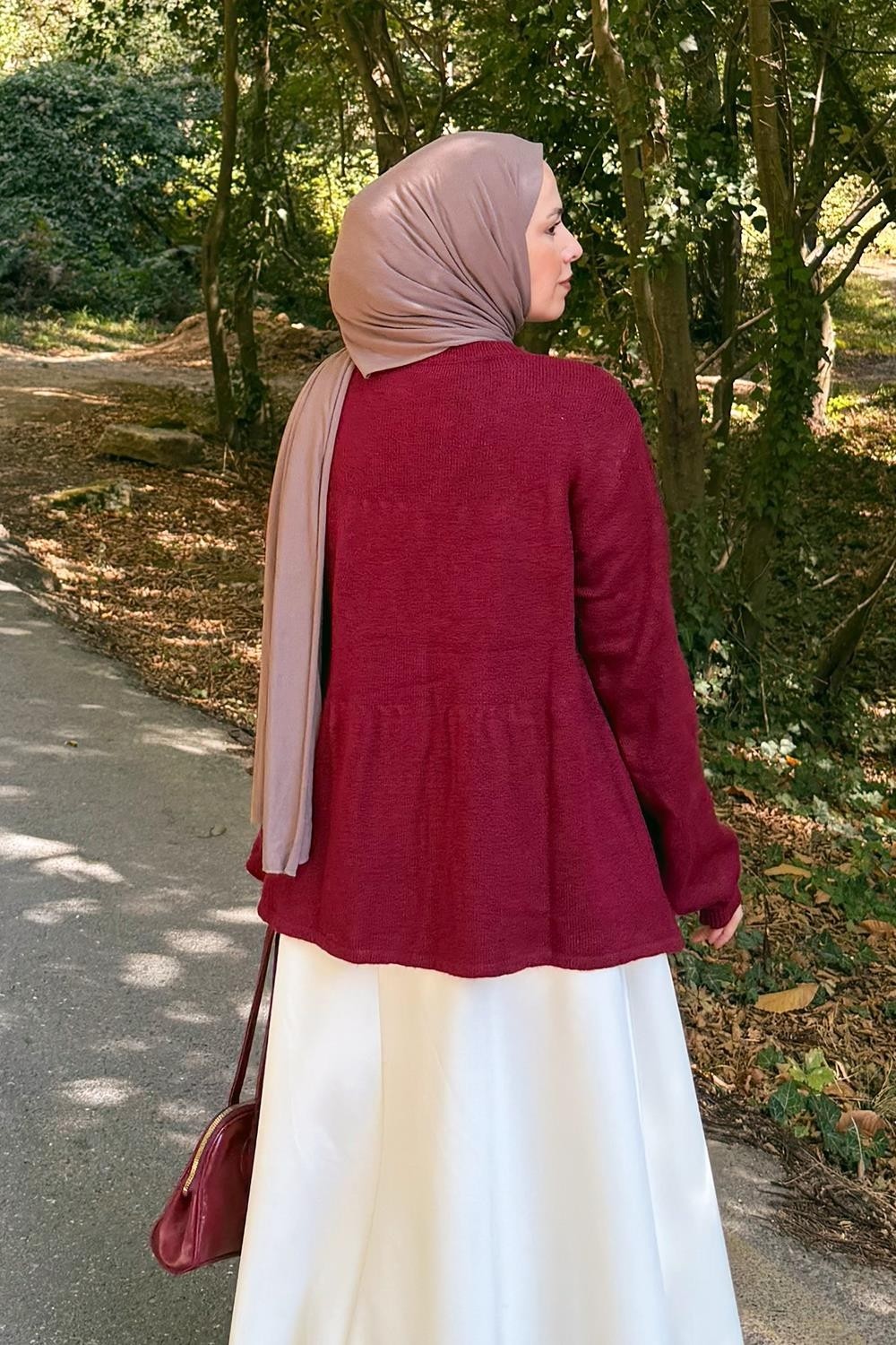 Lamelif Yaka Bağlama Detaylı Kazak Bordo görsel 8