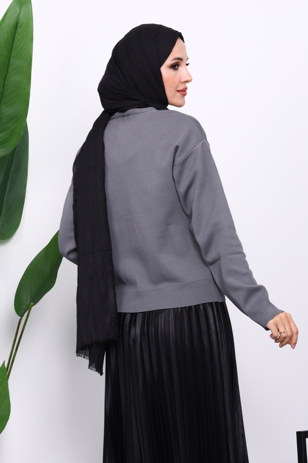 İmaj Butik Yağ Yeşili Çift Cepli Fermuarlı Triko Hırka görsel 4