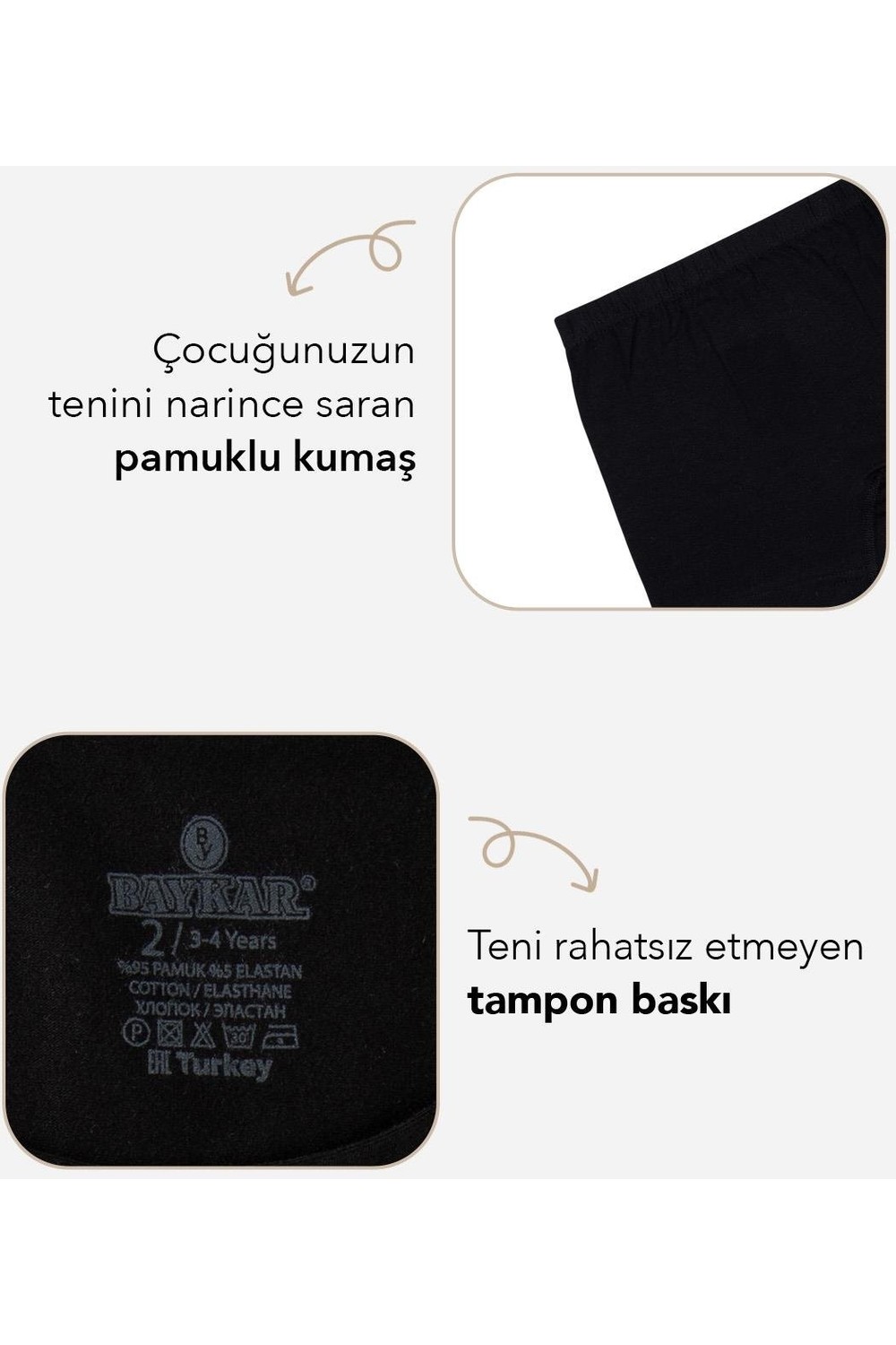 Baykar Erkek Çocuk Pamuklu Havlu Bel Düz Klasik Boxer 2'li Paket 3190 Beyaz görsel 4