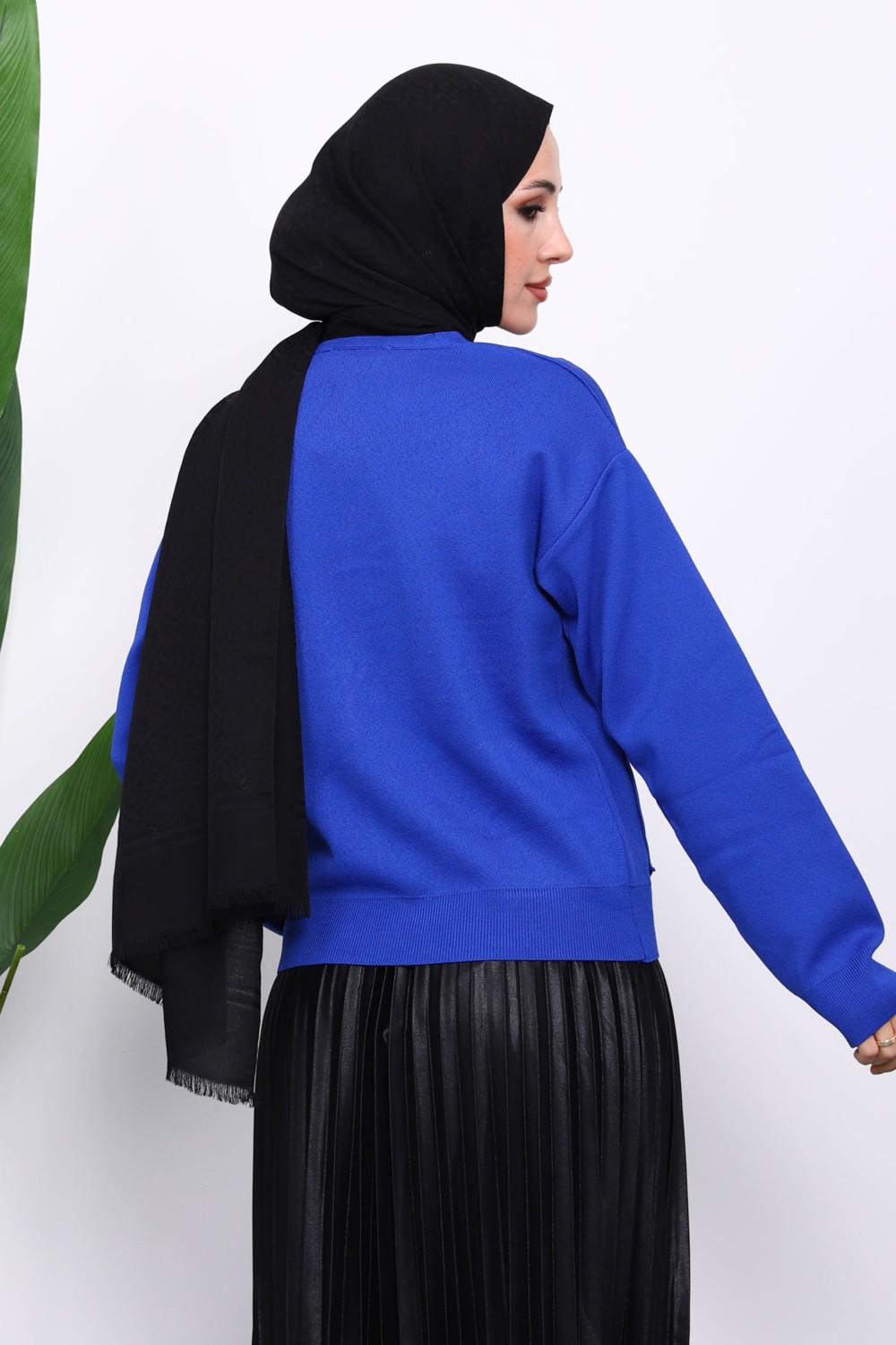 İmaj Butik Yağ Yeşili Çift Cepli Fermuarlı Triko Hırka görsel 8