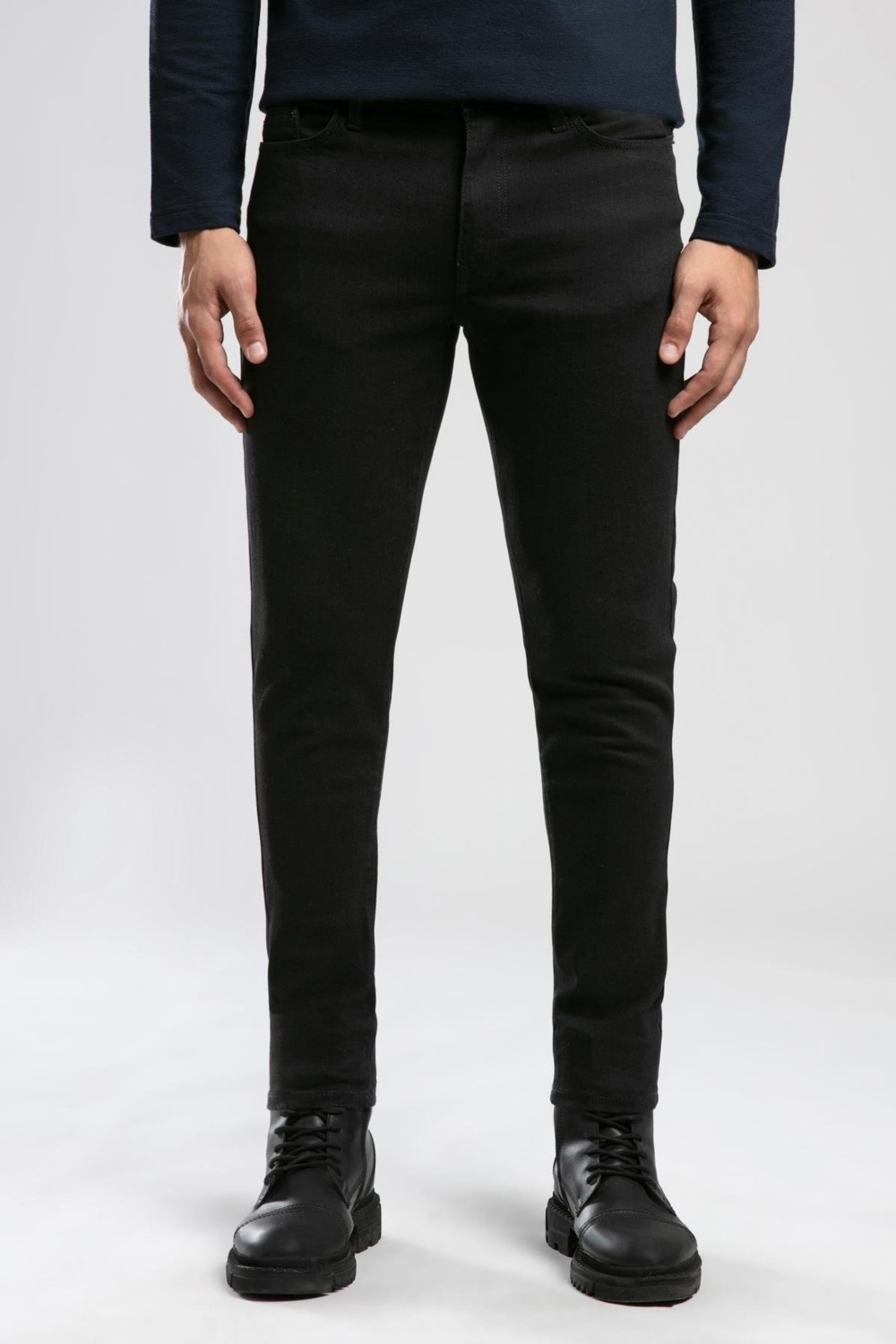 Lee Cooper Jack Erkek Slım Dar Kesim Yüksek Bel Dar Paça Jean Pantolon Siyah görsel 5