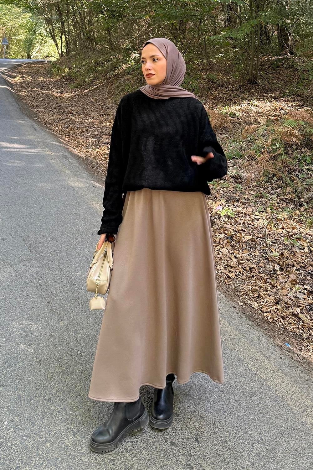 Lamelif Kendinden Desenli Triko Kazak Siyah görsel 5