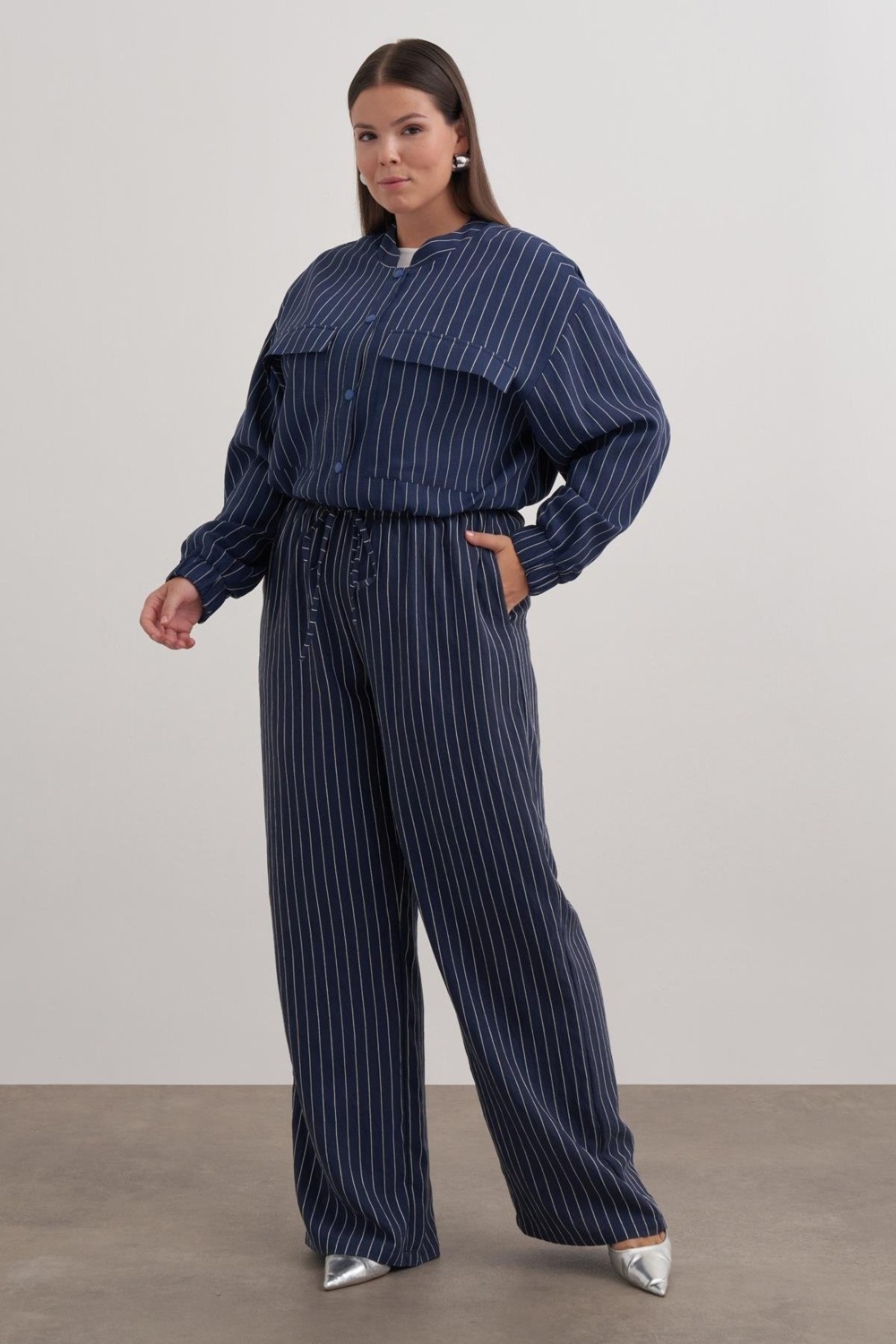 Myline Astarlı Crop Çizgili Bomber Ceket görsel 3