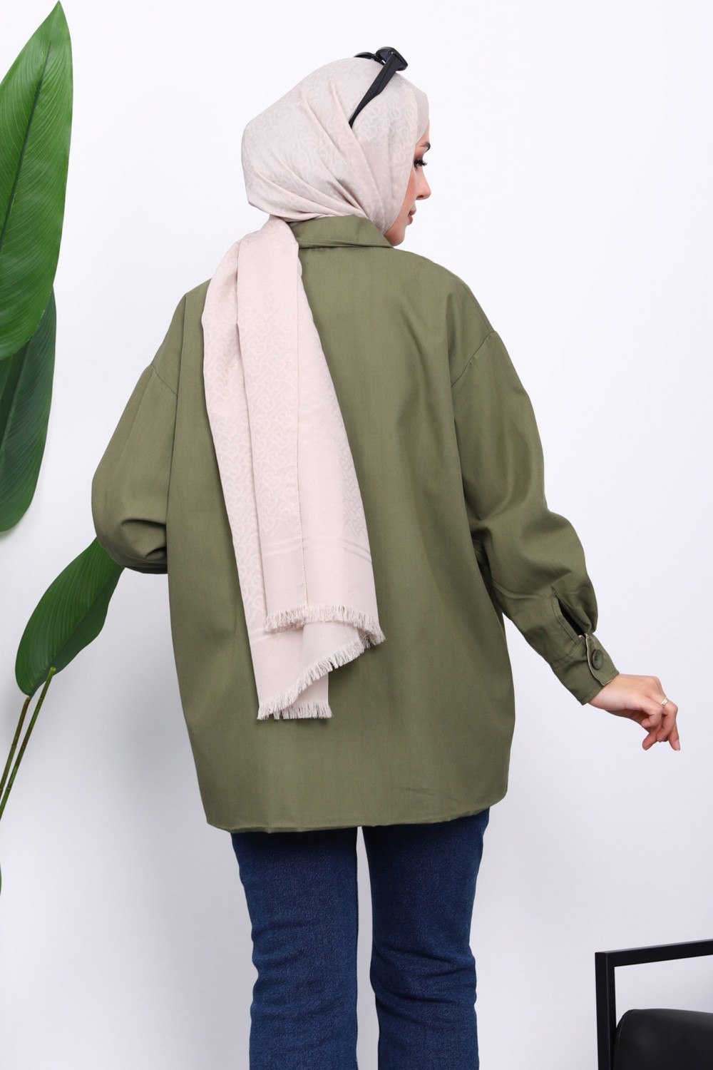 İmaj Butik Haki Cep Detaylı Fermuarlı Gabardin Ceket görsel 4