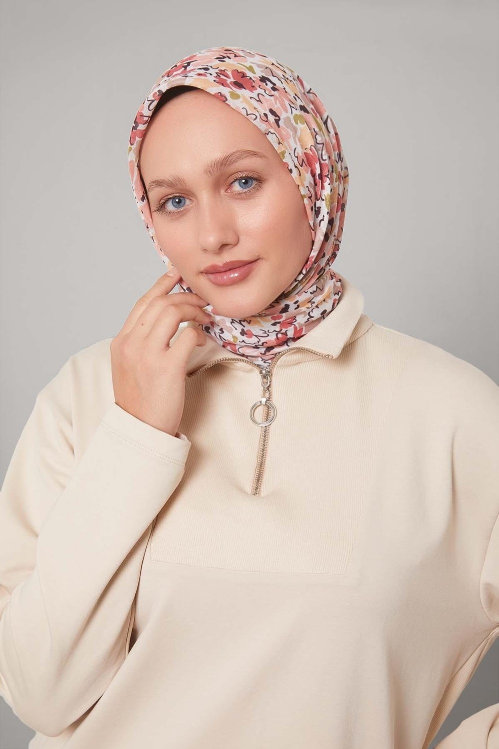 Lêvi D'or Kahve Karışık Çiçek Desen Soft Eşarp görsel 4
