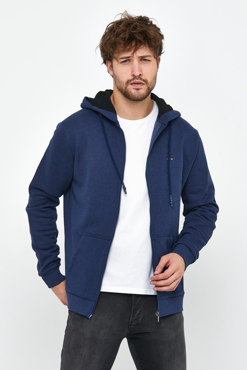 Polo State Erkek Fermuarlı Kanguru Cep 3 İplik Sweatshirt Lacivert