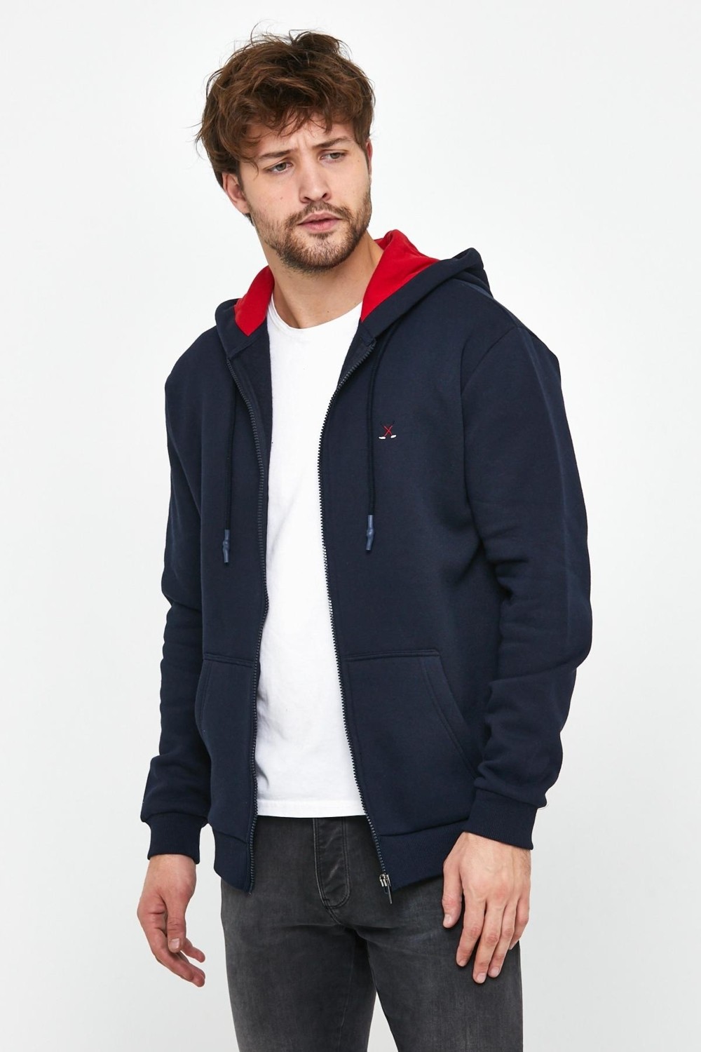 Polo State Erkek Fermuarlı Kanguru Cep 3 İplik Sweatshirt Lacivert